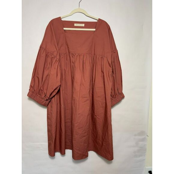 Two Days Off Dress Women's Size XL Rust Pink Salmon Crane Cotton Sustainable - Picture 2 of 5